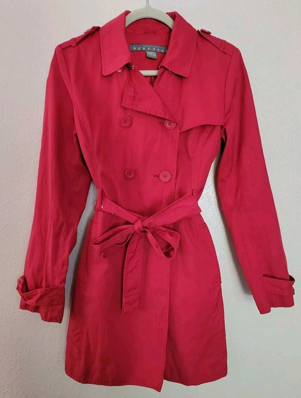 Kenneth Cole REACTION Women’s Red Double Breasted Trench/Raincoat Sz: Small